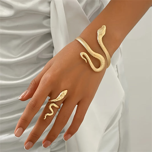 One Bracelet + One Ring/Cute Snake Jumping Bracelet and Ring Set Suitable for Women's Parties and Festivals