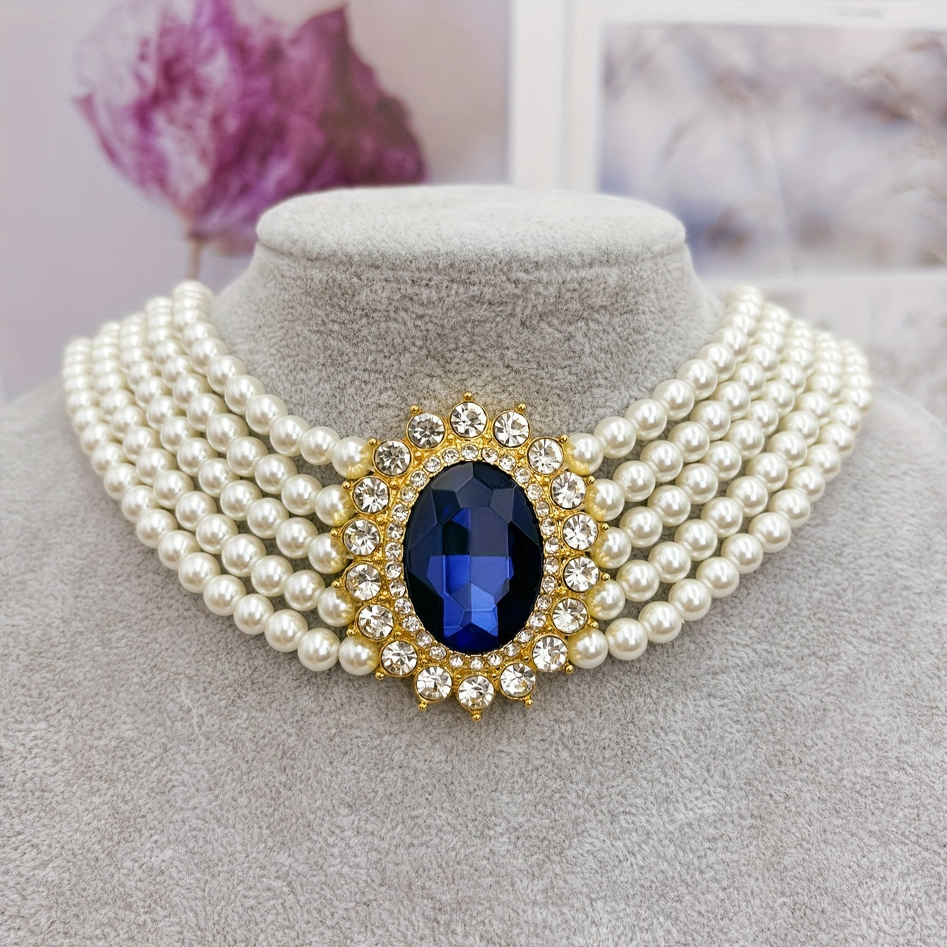 uropean and American fashion retro elegant gorgeous medieval modern style Golden plated inlaid rhinestone short necklace necklace earring set suitable for Women's daily holiday dress wedding engaSynthetic Gemstoneent vacation