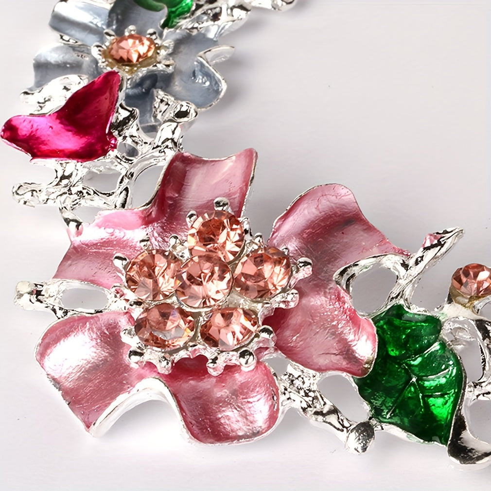Fashionable and Sweet Chain Set Temperament Flower Embedding Necklace Earring Set