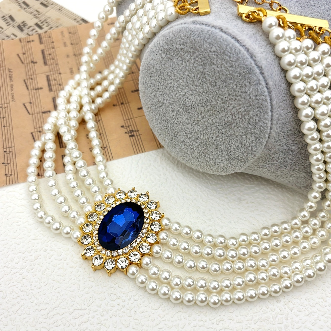 uropean and American fashion retro elegant gorgeous medieval modern style Golden plated inlaid rhinestone short necklace necklace earring set suitable for Women's daily holiday dress wedding engaSynthetic Gemstoneent vacation