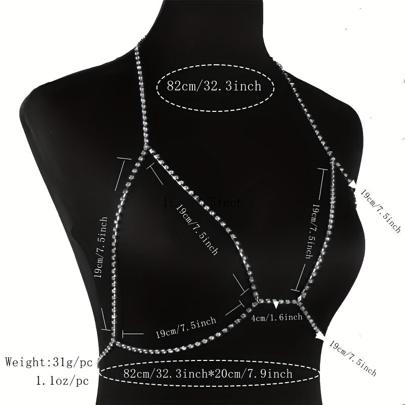 Sexy Rhinestone Body Chain Necklace for Women - Sparkling Silver Plated Alloy, Perfect for Beachwear, Nightclubs, and Parties, Beachwear Jewelry|Rhinestone Choker|Detailed Chain Design, Beach Jewelry